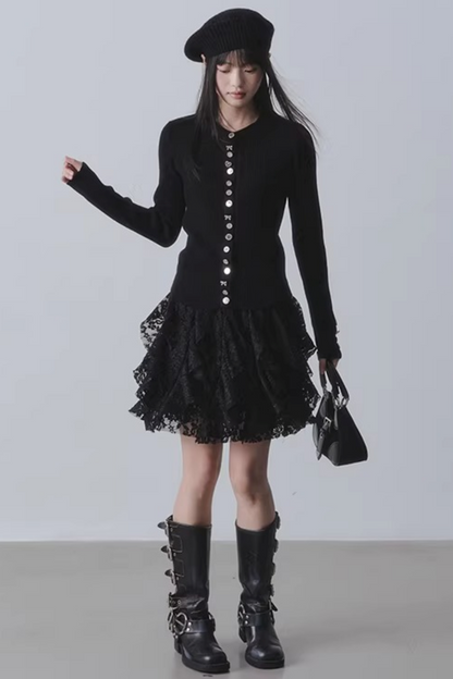 Lace Velvet High-Waisted Skirt