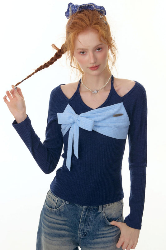 Patchwork Halterneck Knitted Top