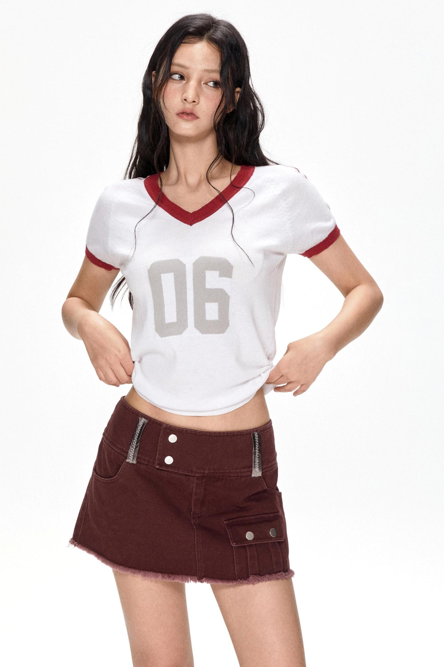 Color Block V-Neck Knit Tee