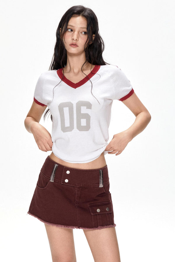 Color Block V-Neck Knit Tee