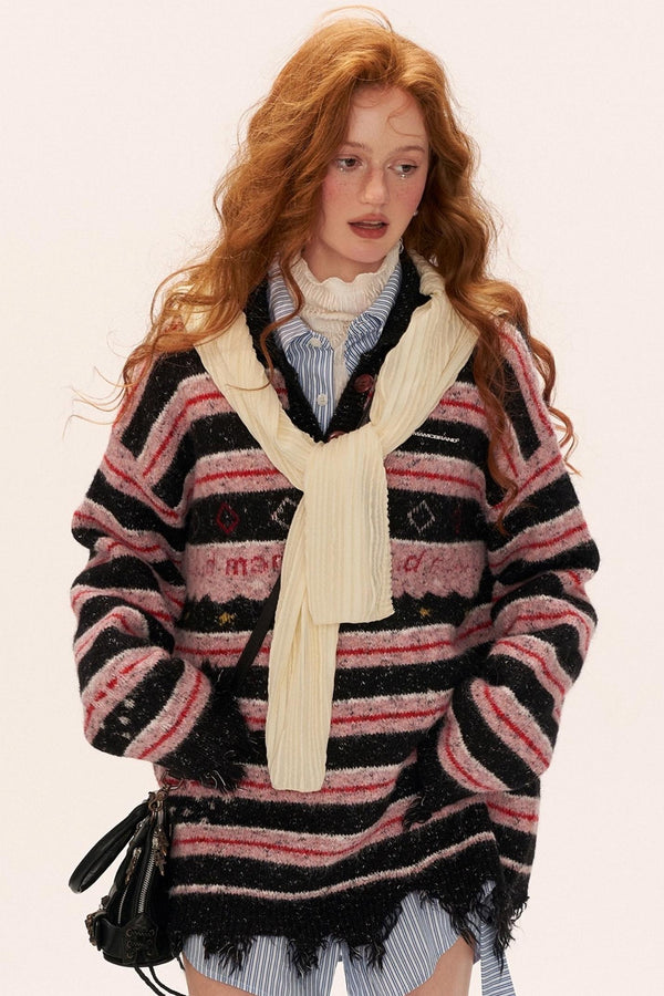 Star Stripe Polo Collar Sweater