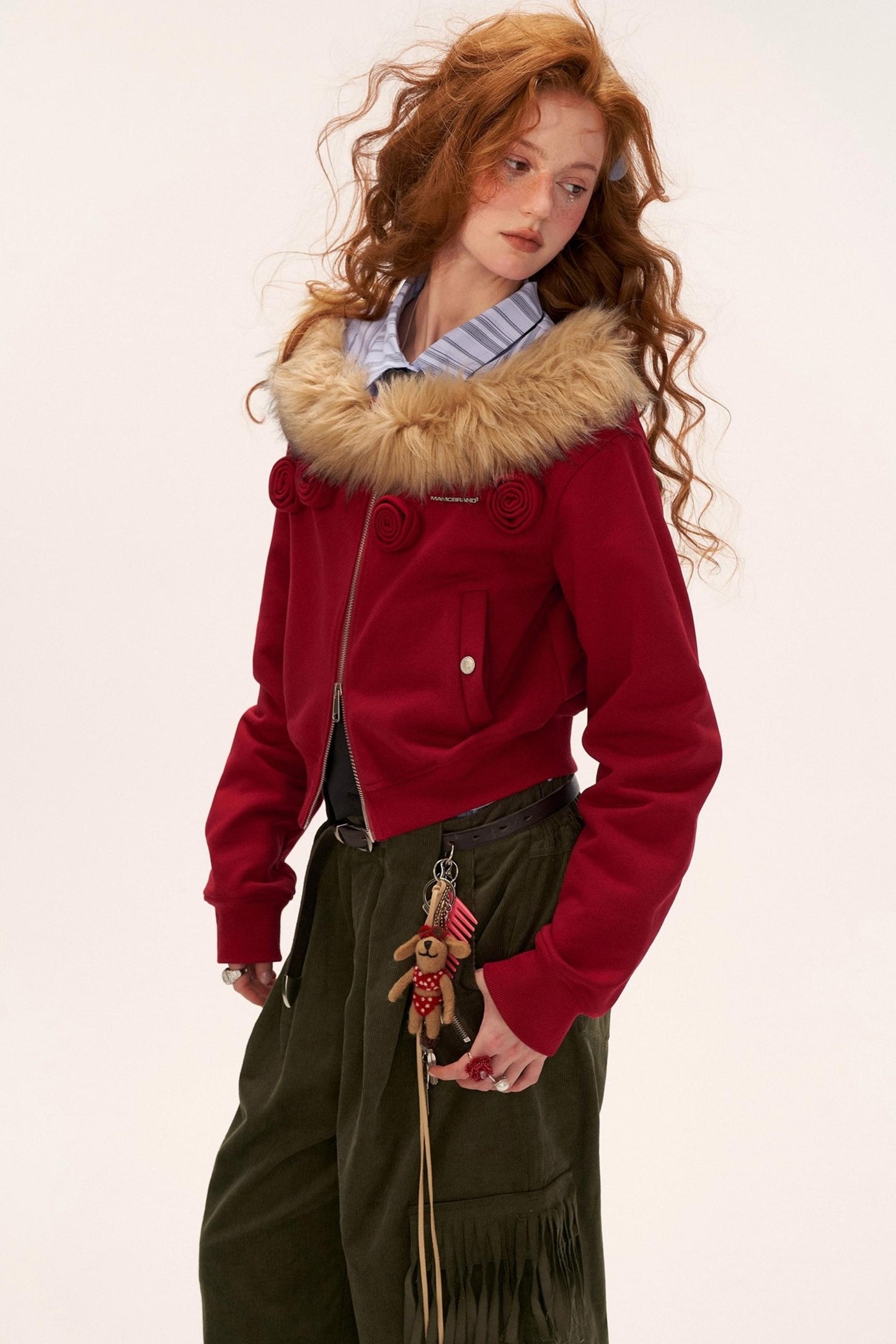 Detachable Fur Collar Double Zipper Jacket