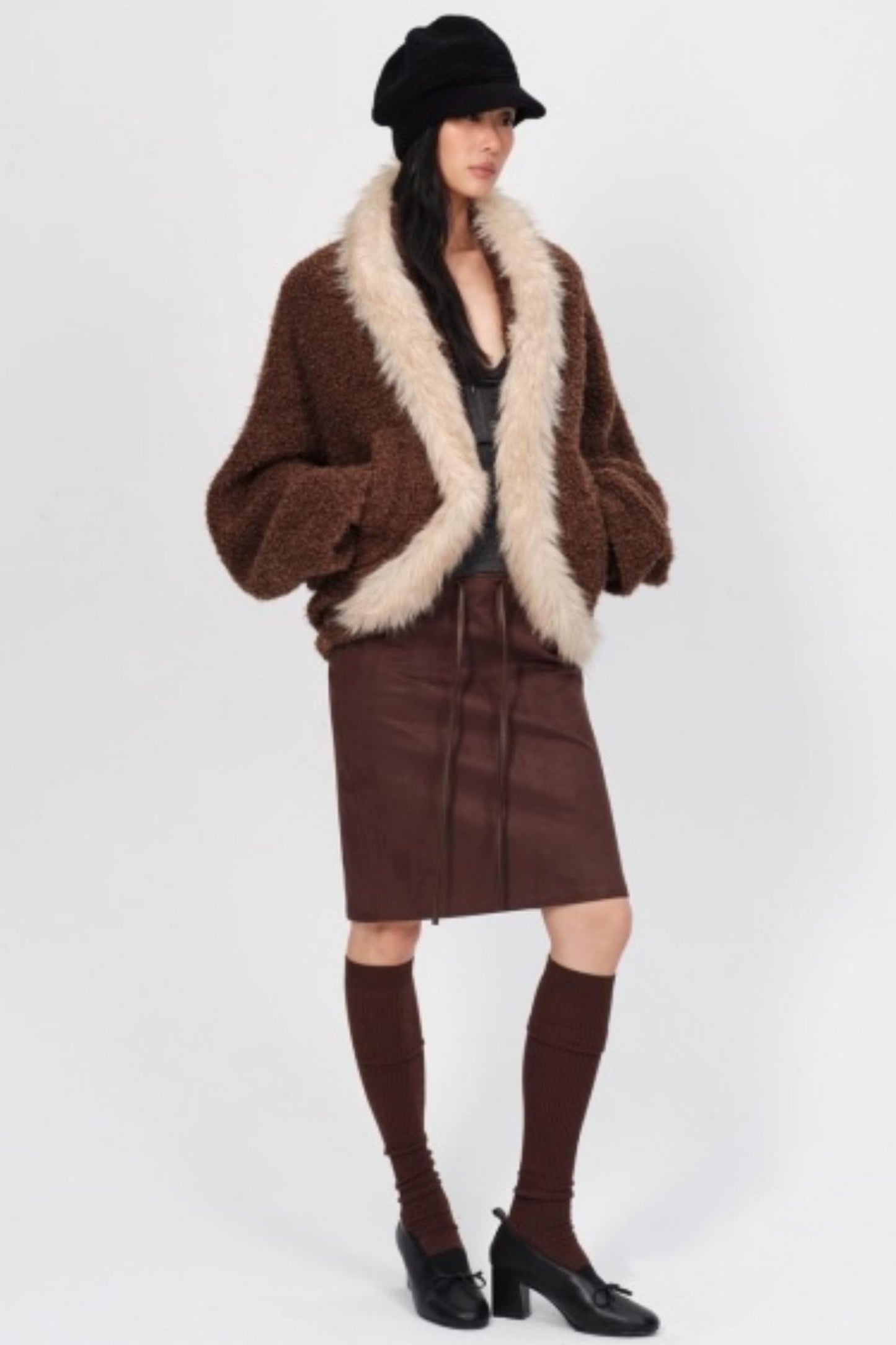 Winter Retro Suede Midi Skirt