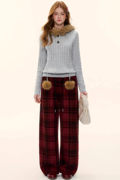 Woolen Plaid Fleece-Lined Pants