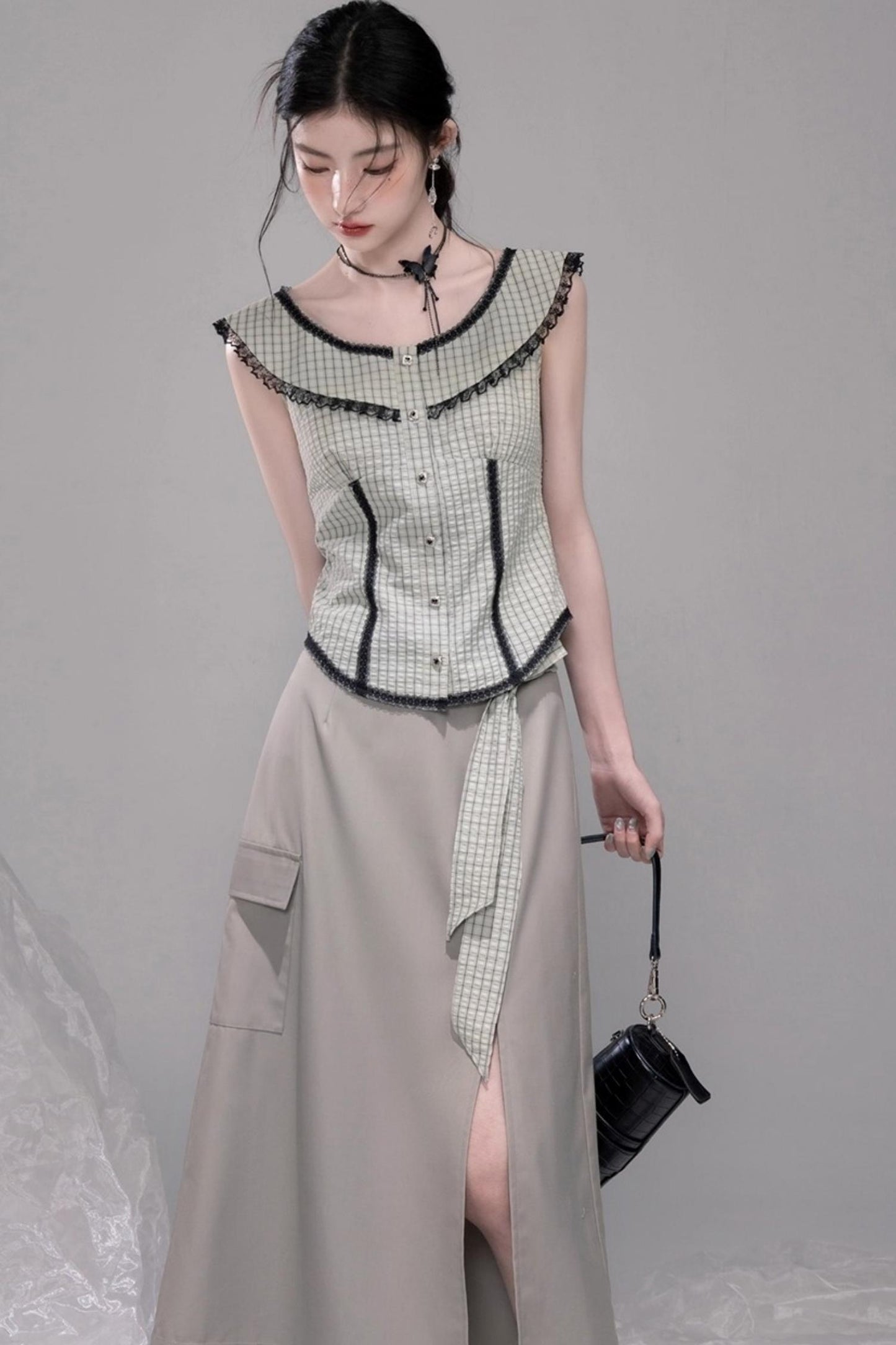 City Light Grey Slit Skirt