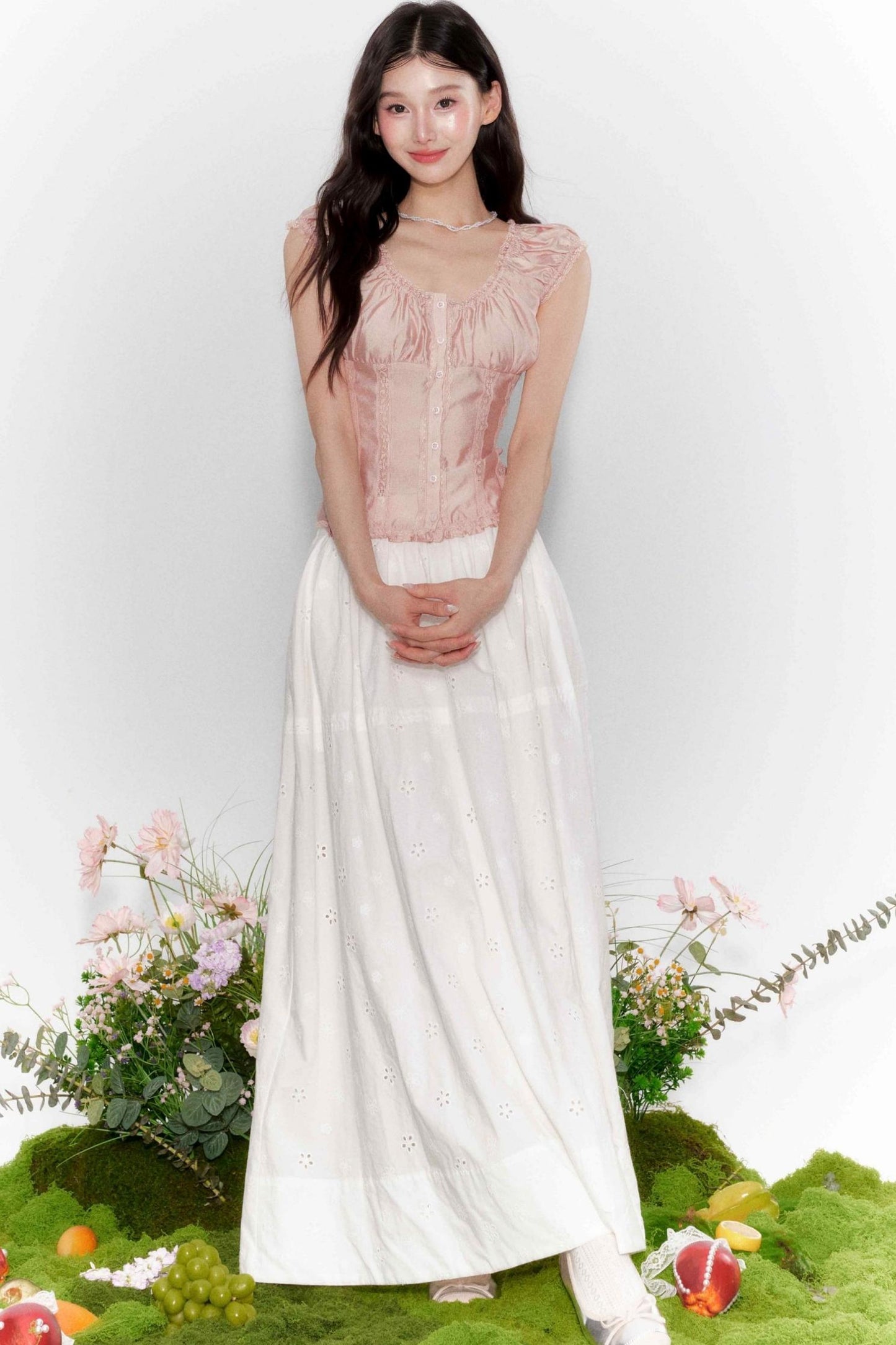 Lace One-Shoulder Top With Skirt Set-Up