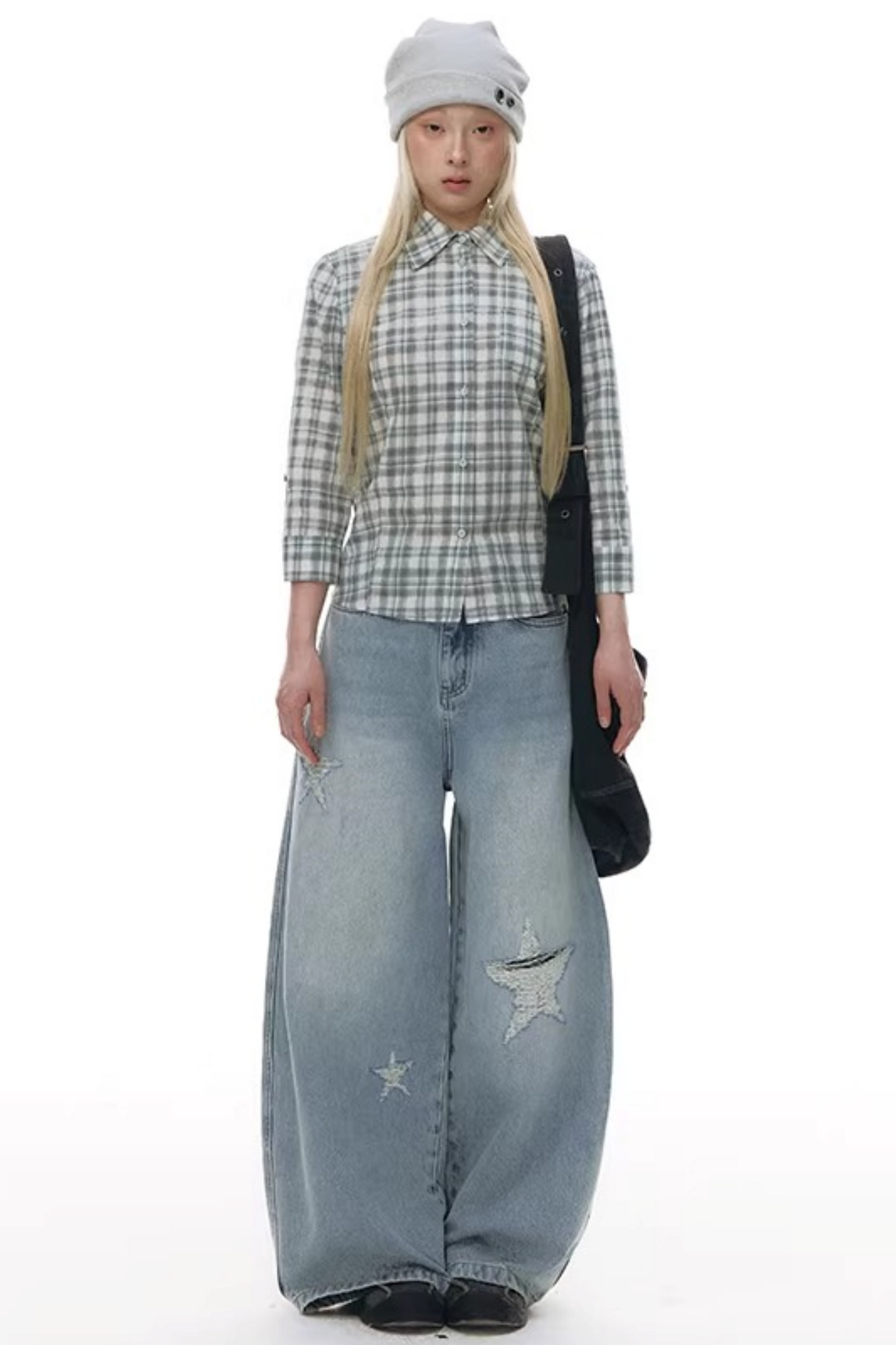 Plaid Cotton Waist-Cinching Blouse