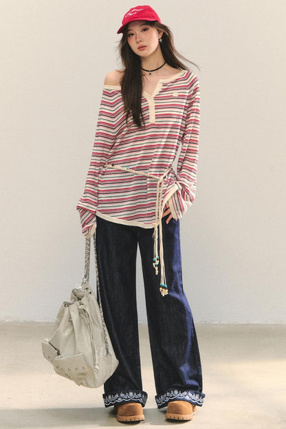 Embroidered Straight-Leg Pants