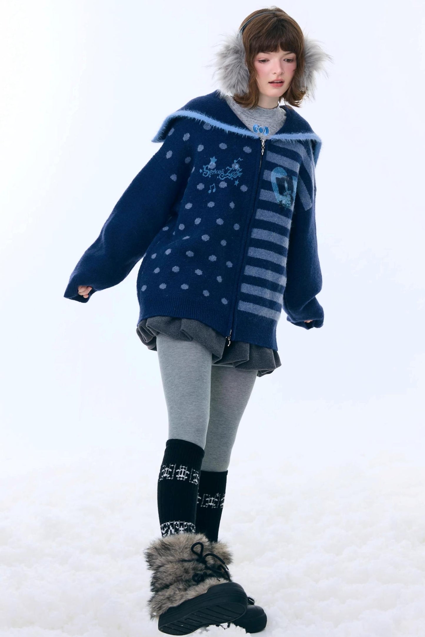 Retro Navy Collar Cardigan Jacket