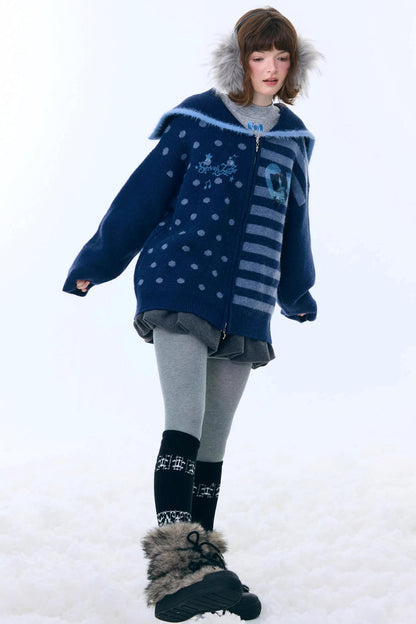 Retro Navy Collar Cardigan Jacket