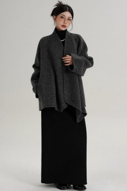 Elegant Lace-Up Woolen Coat