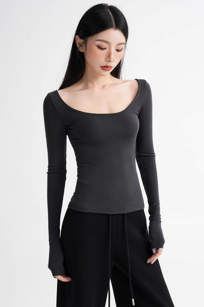 Wool Tencel Collarbone Sweater