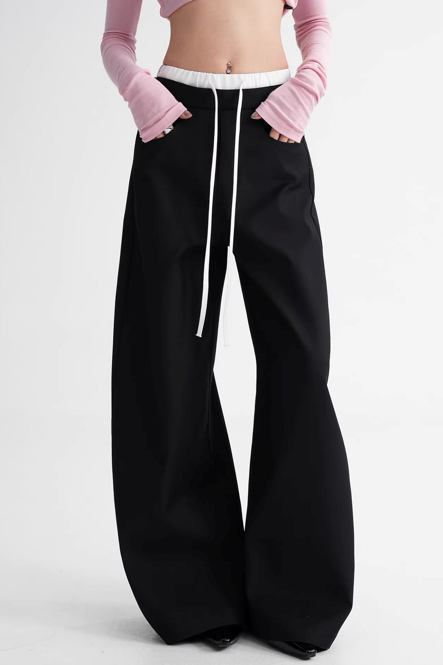 Elegant Color-Blocking Wide-Leg Pants