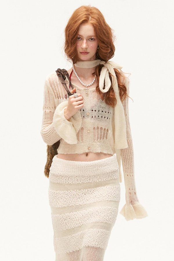 Wide-Neck Knit Cardigan