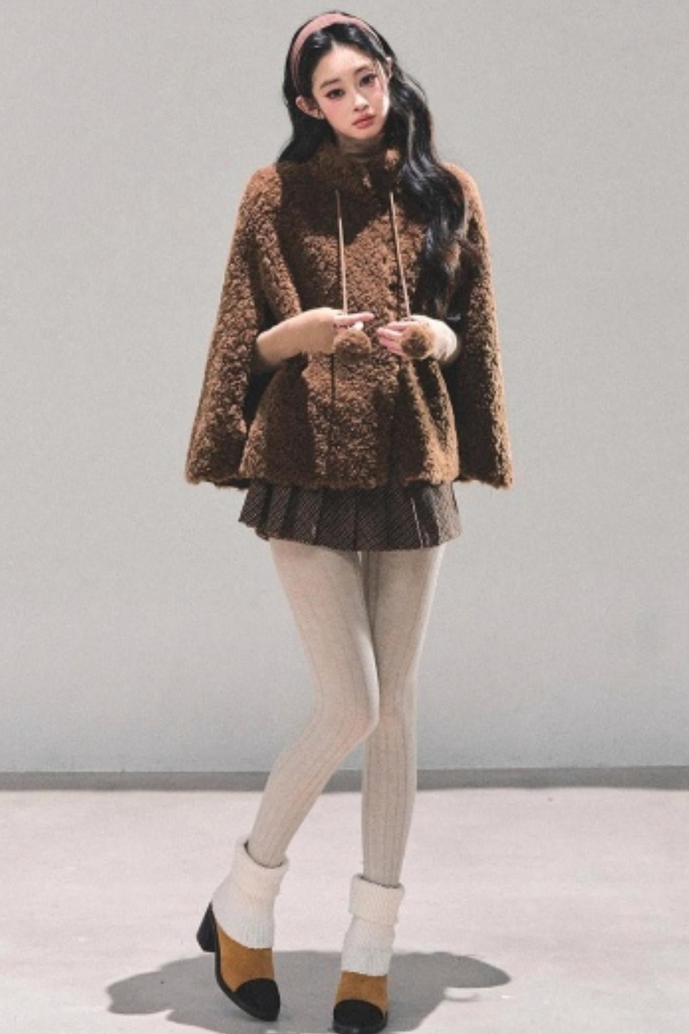 Korean-Style Lamb Wool Cape Coat
