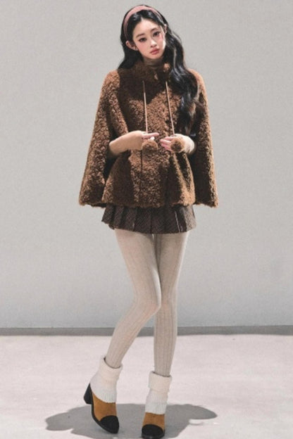 Korean-Style Lamb Wool Cape Coat