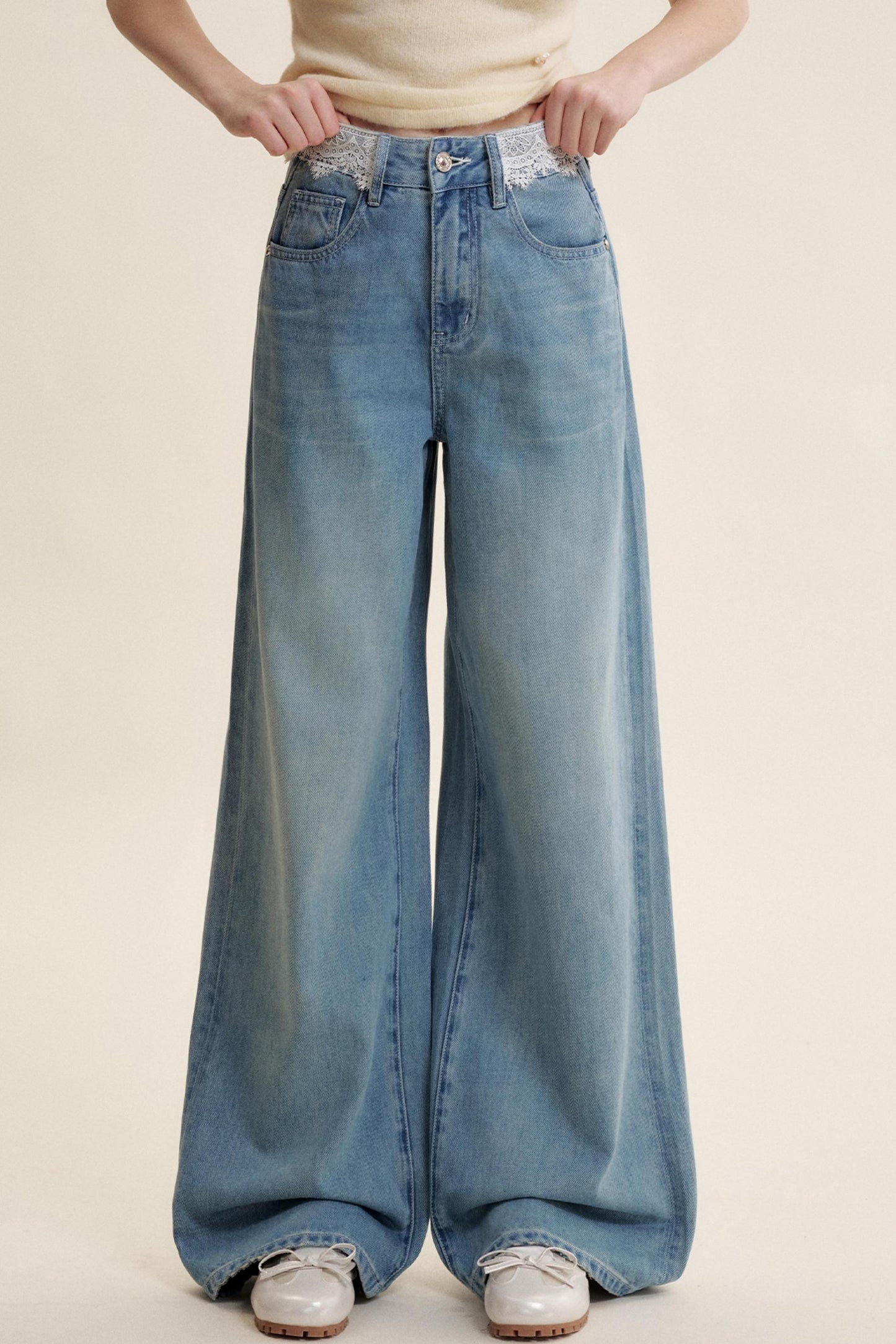 Lace Patchwork High-Rise Jeans