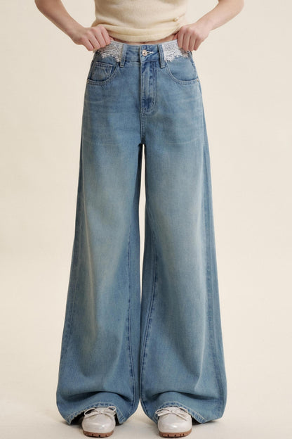 Lace Patchwork High-Rise Jeans