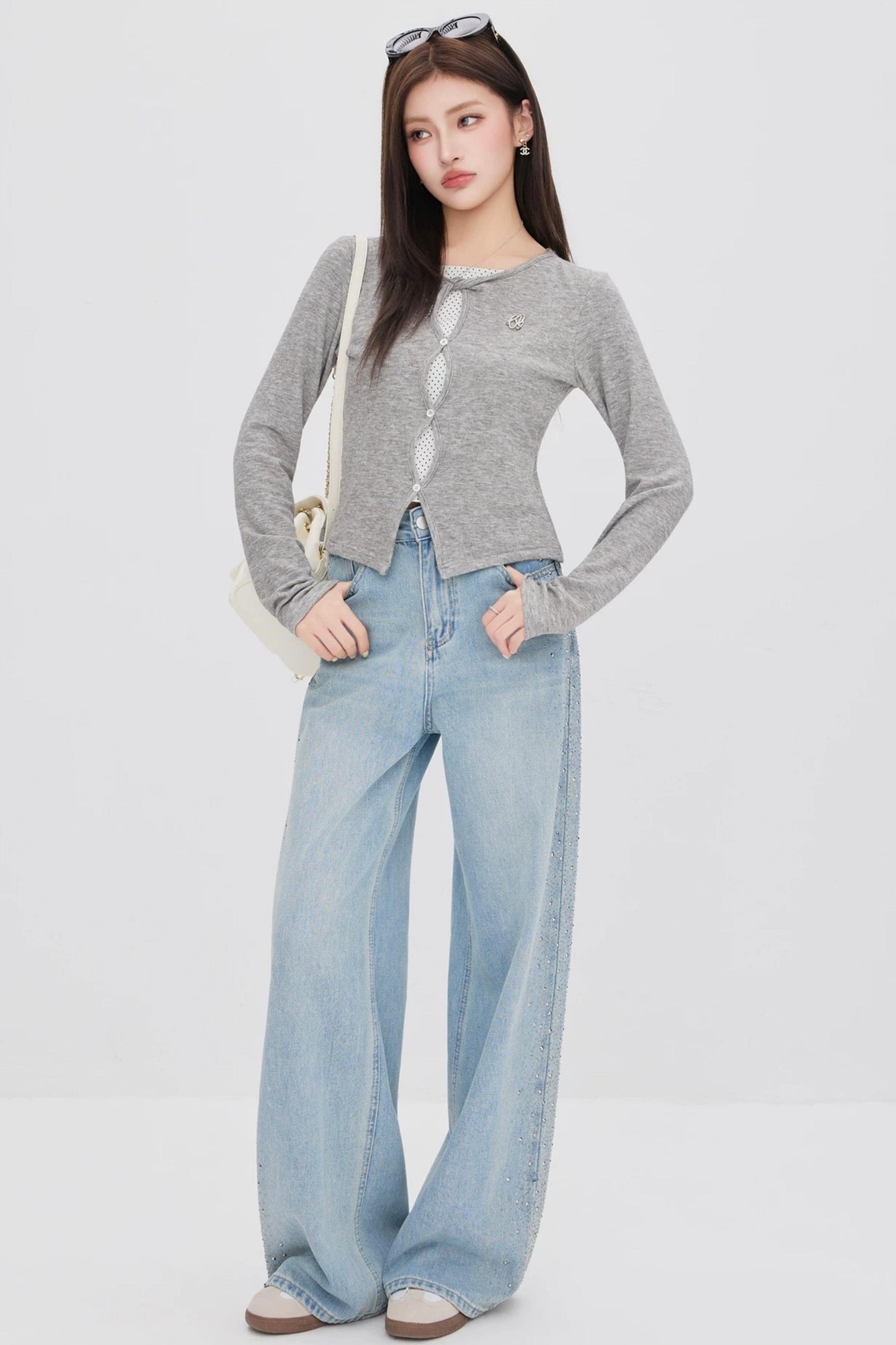 Hollow-Out Polka Dot Blouse Set-Up