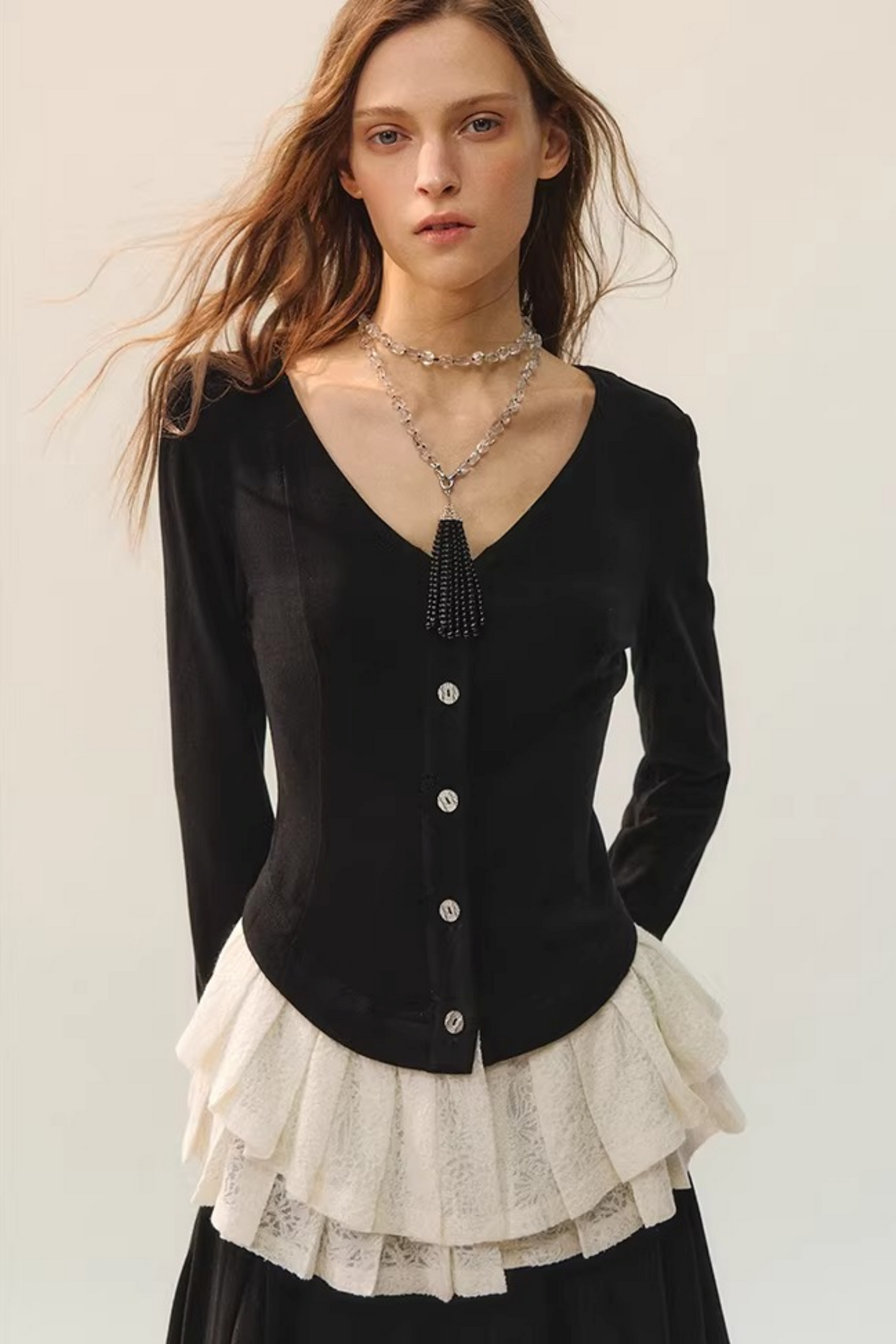 Black Wool Lace Top & Skirt Set-Up