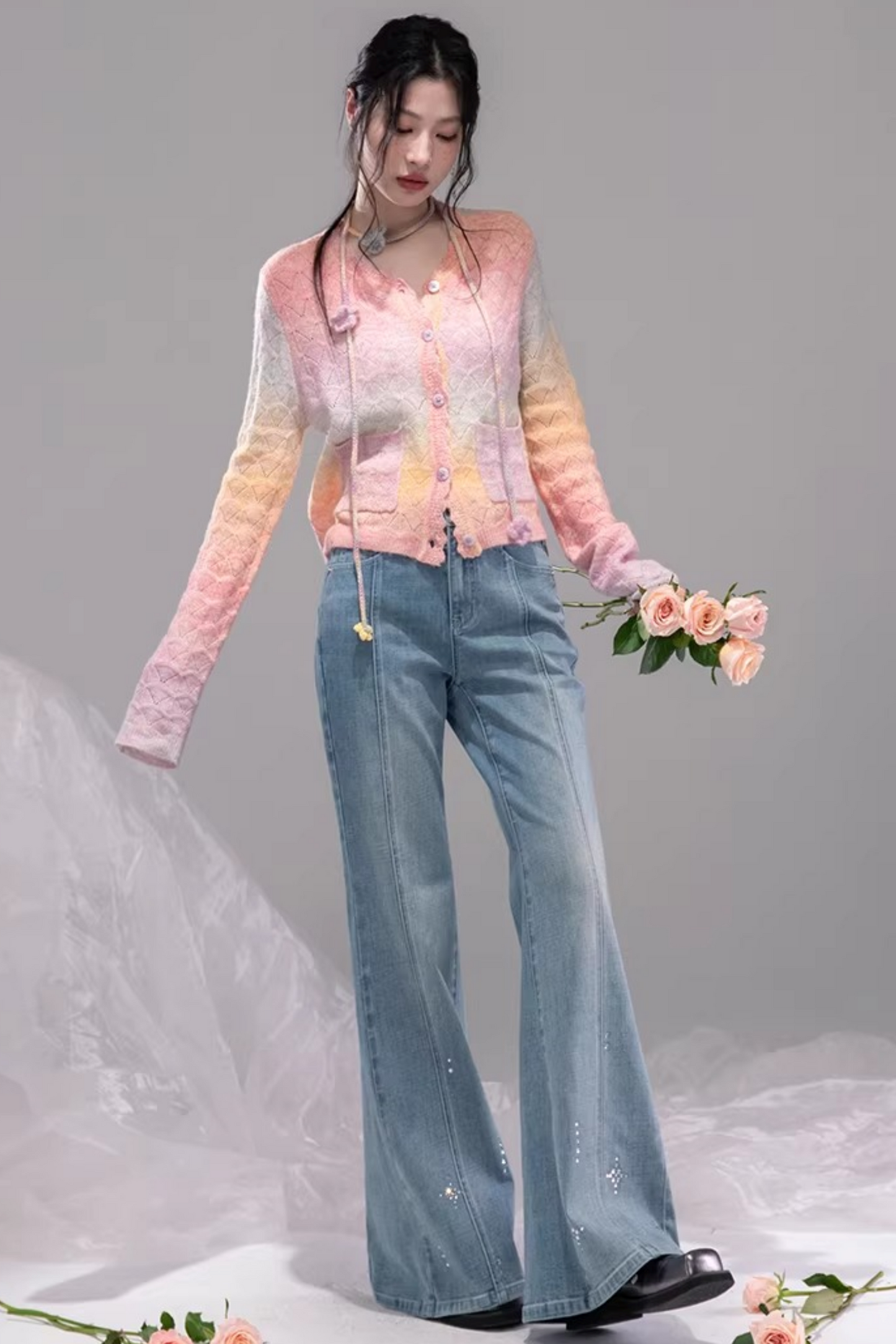 Starlight Blue Rhinestone Flared Jeans