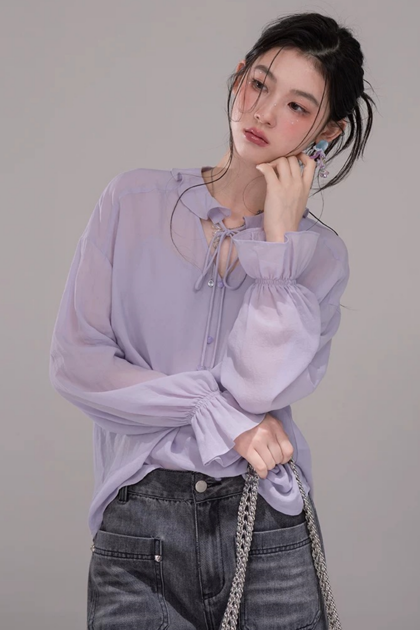 Conjunto de blusa púrpura oscuro de acetato