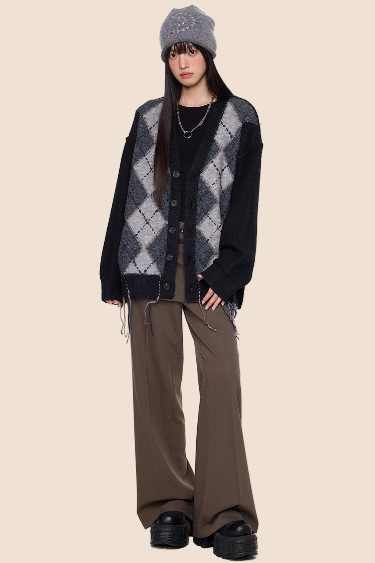 Diamond Tassel Knit Cardigan Sweater Jacket