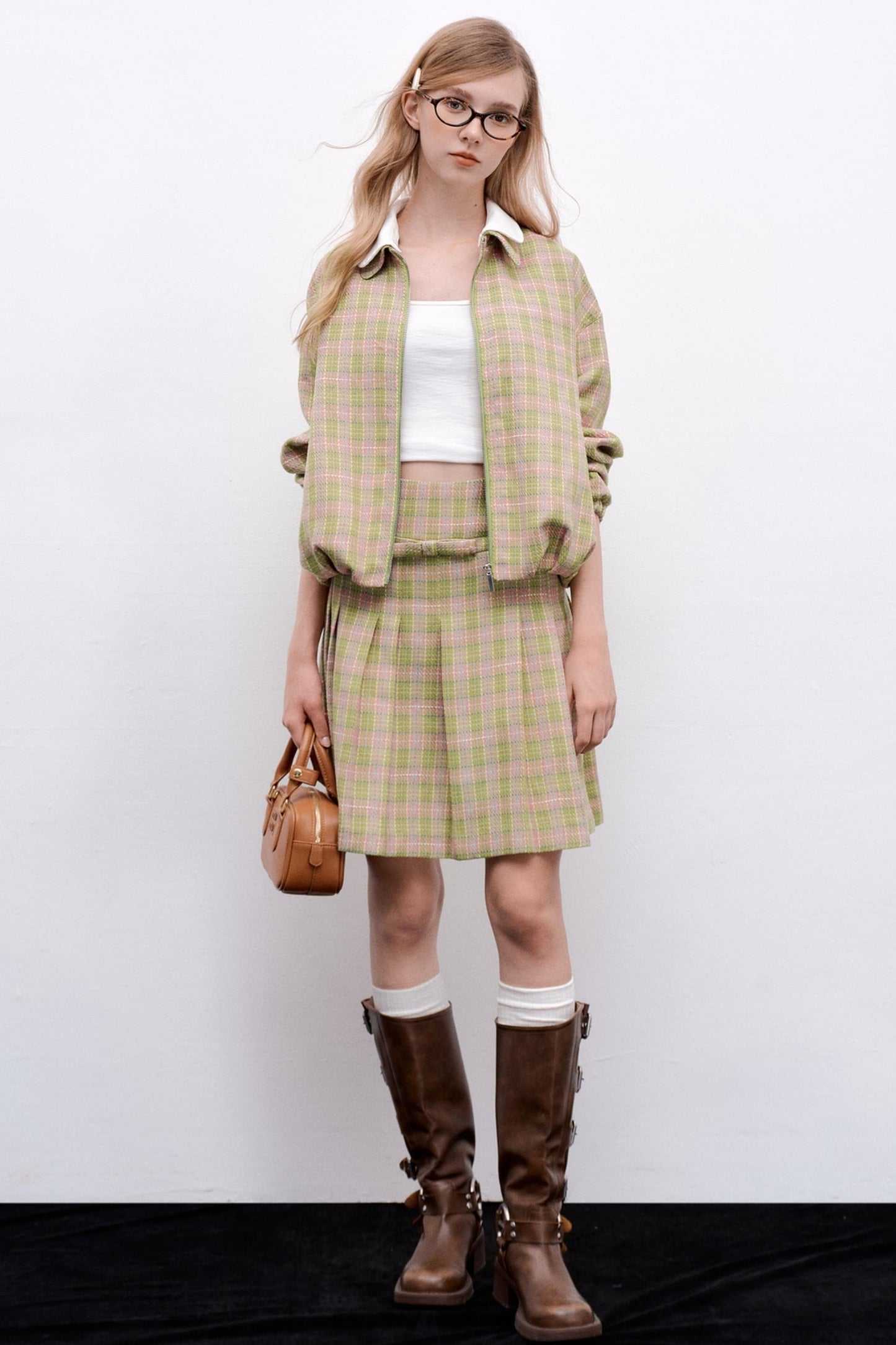 Pink Green Plaid Flower Jacket