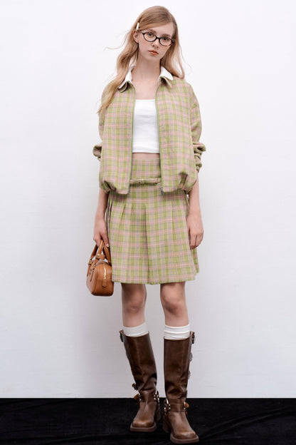 Pink Green Plaid Flower Jacket