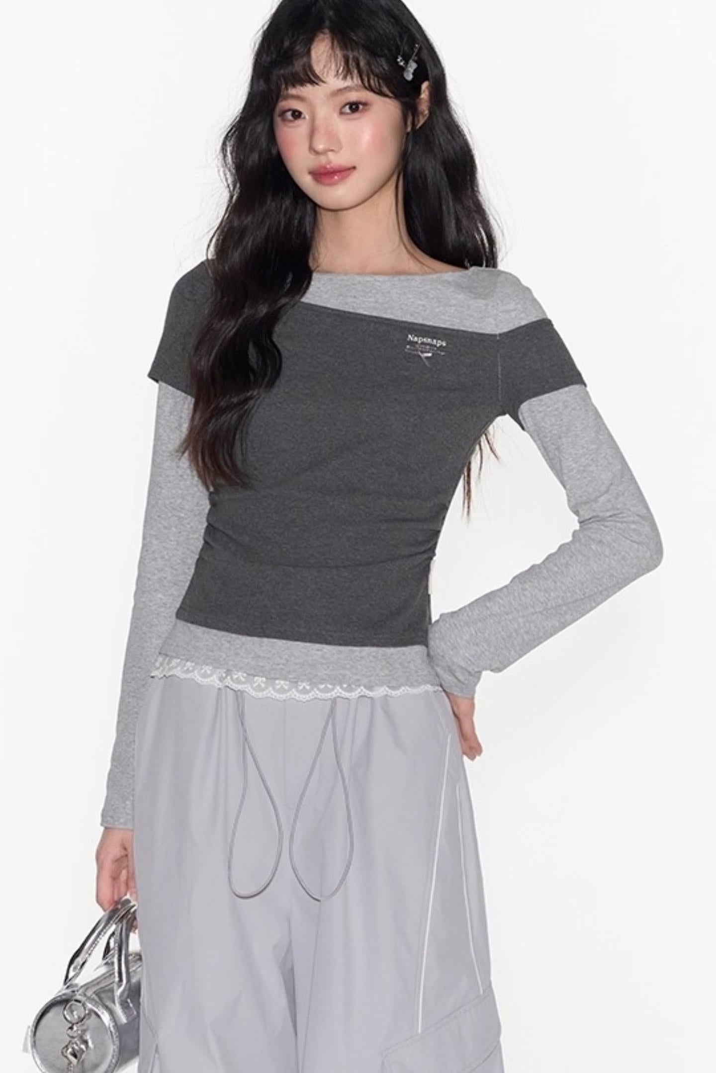 Slim Patchwork Long-sleeved Top