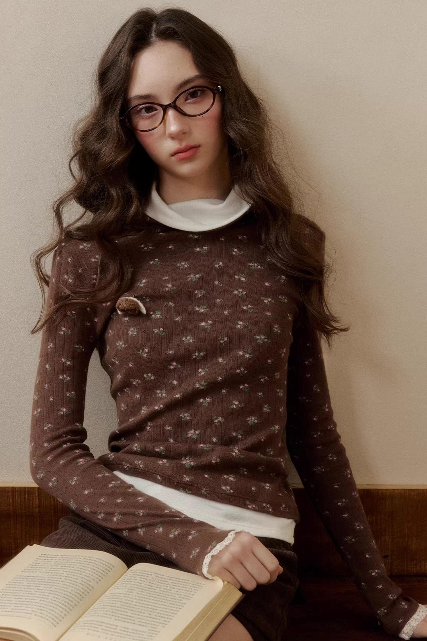 Floral Knit Long-Sleeve Top