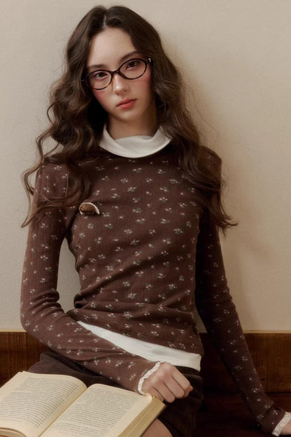 Floral Knit Long-Sleeve Top
