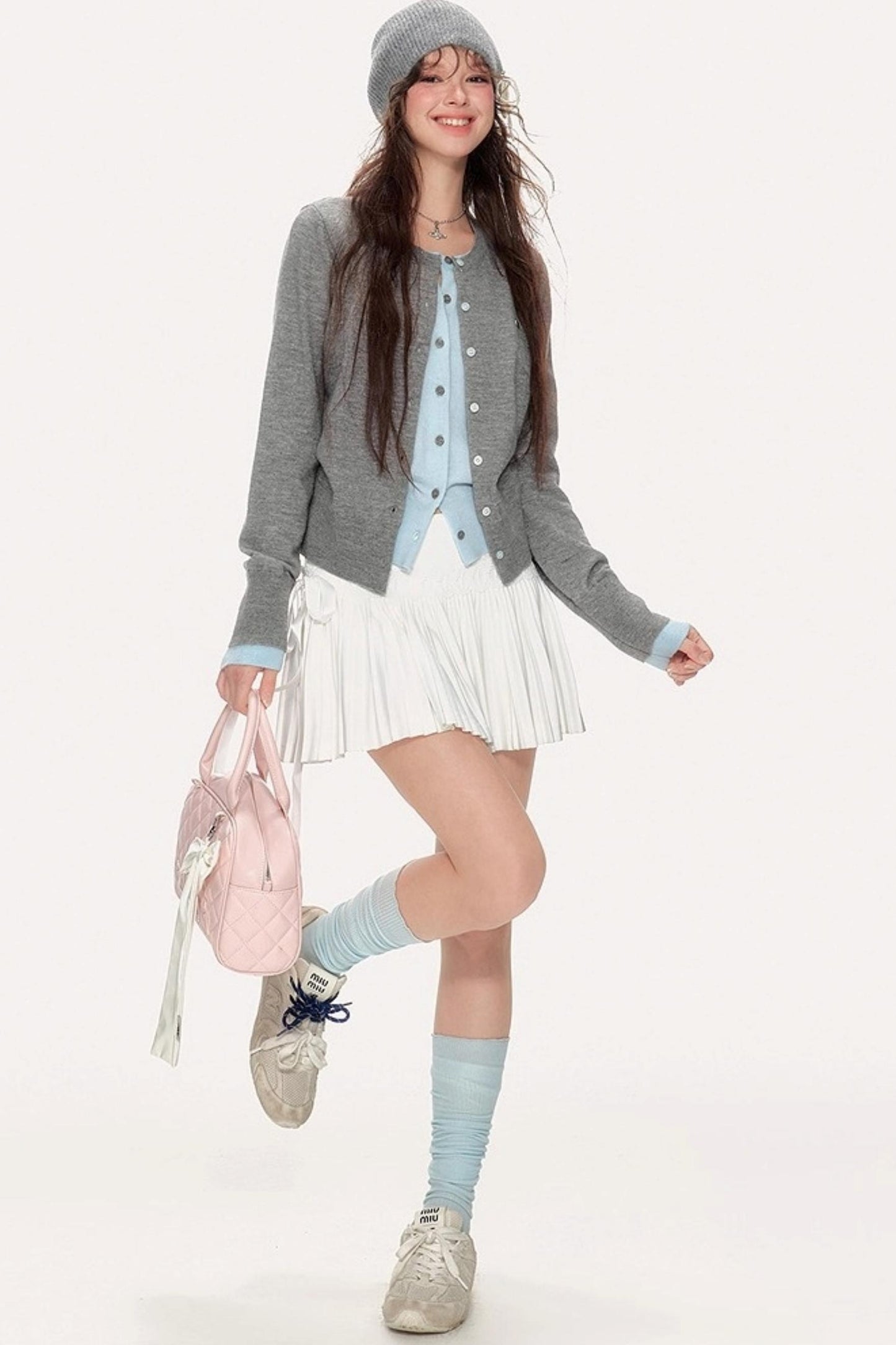 Sweet Girly Contrast Knitted Cardigan