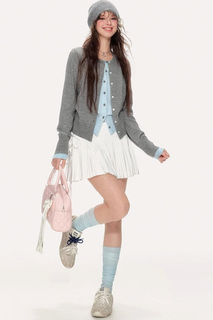 Sweet Girly Contrast Knitted Cardigan