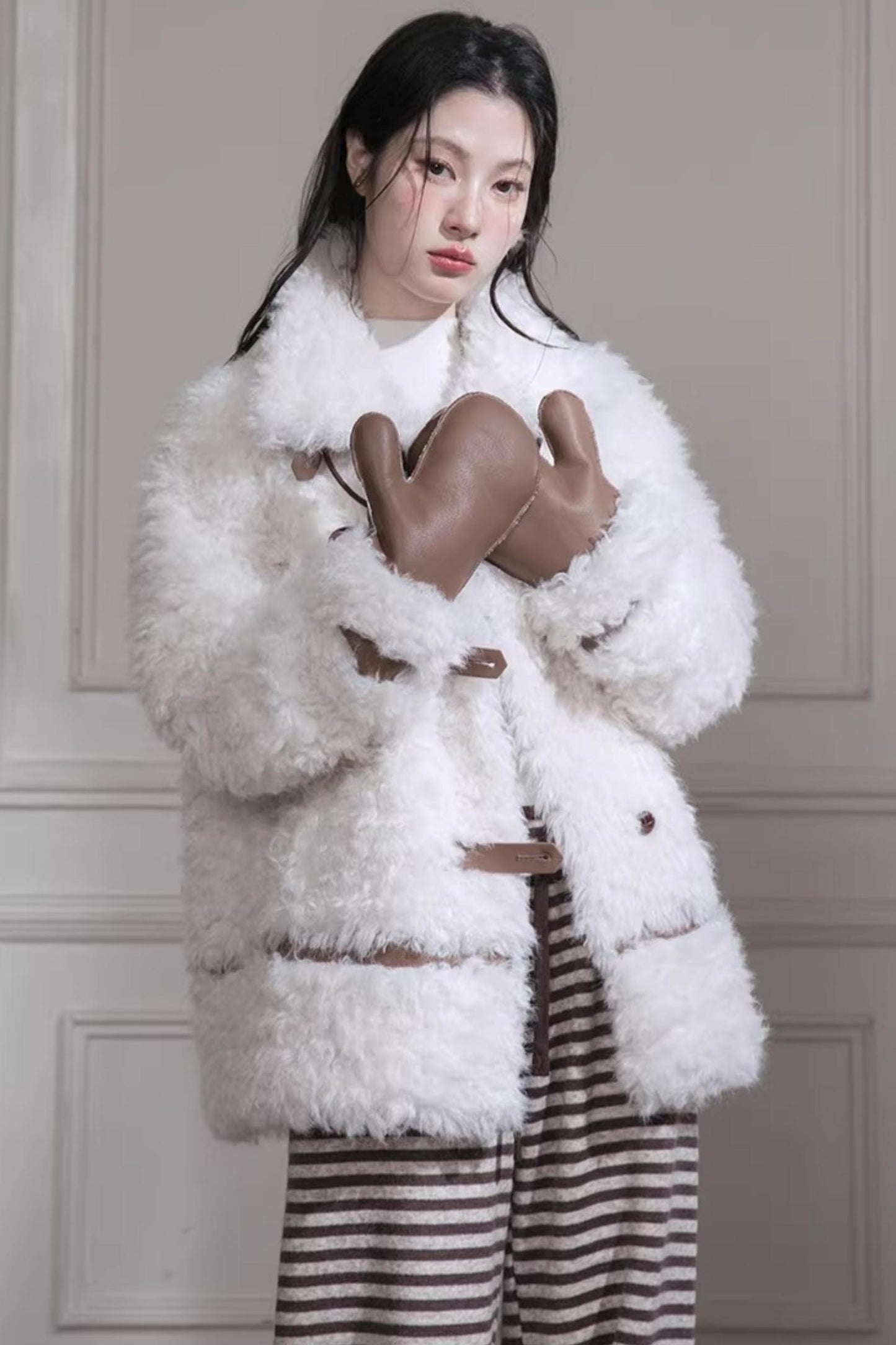 Velvet Curly Fur Coat Set