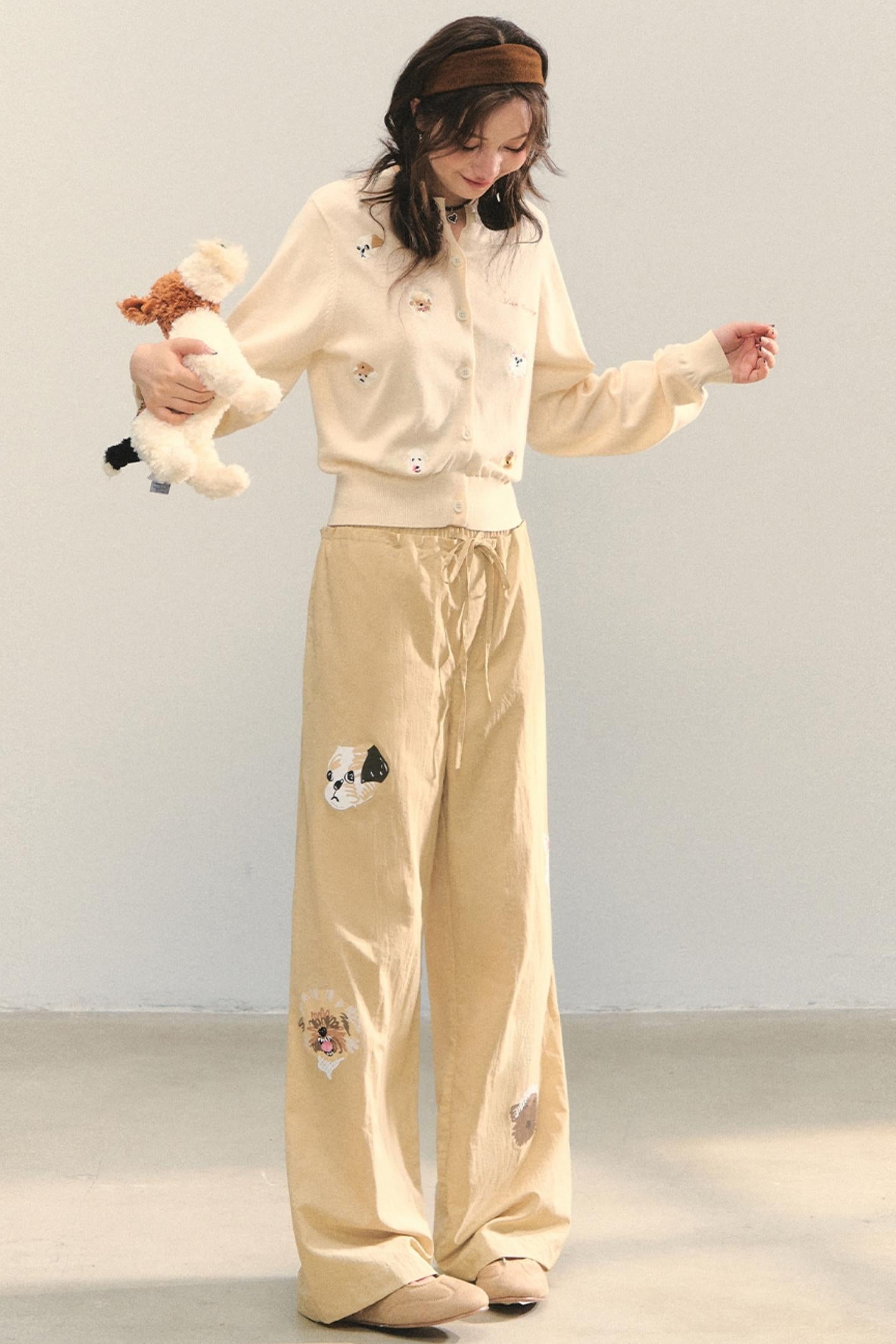 Vintage Wide-leg Khaki Trousers