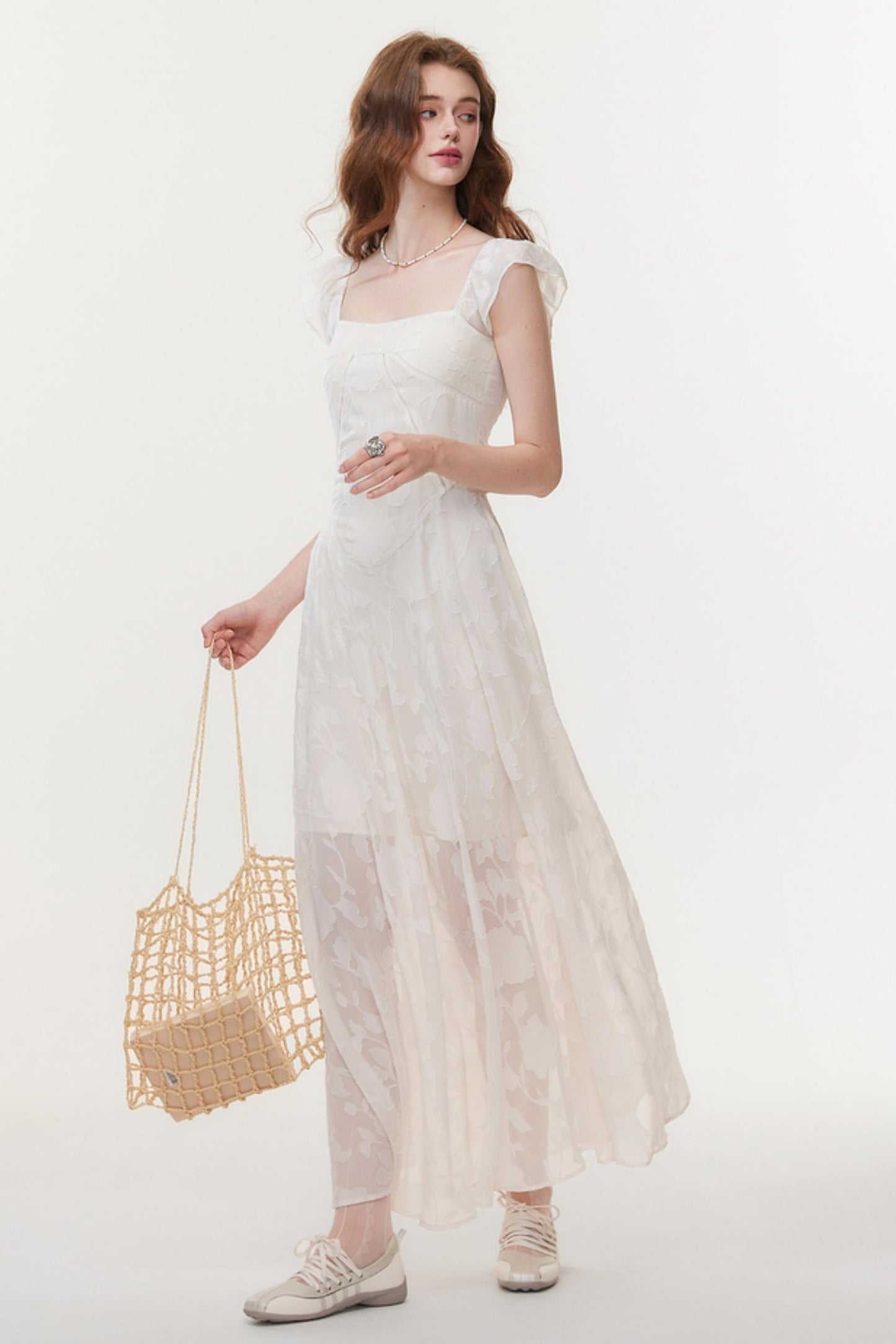 Slim Fit Square Neck Jacquard Dress