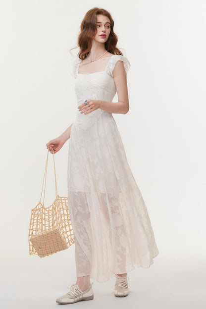 Slim Fit Square Neck Jacquard Dress