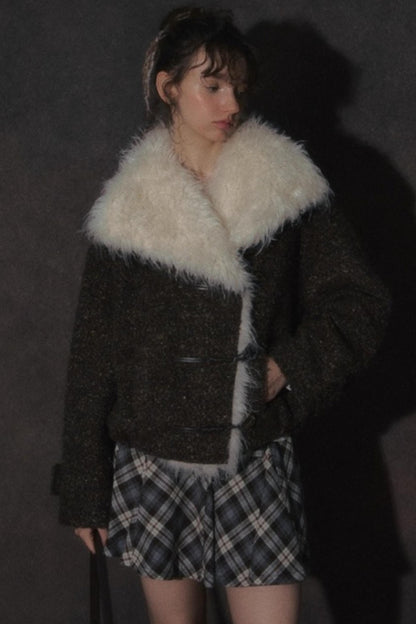 Vintage Wool Stand-Up Collar Short Jacket