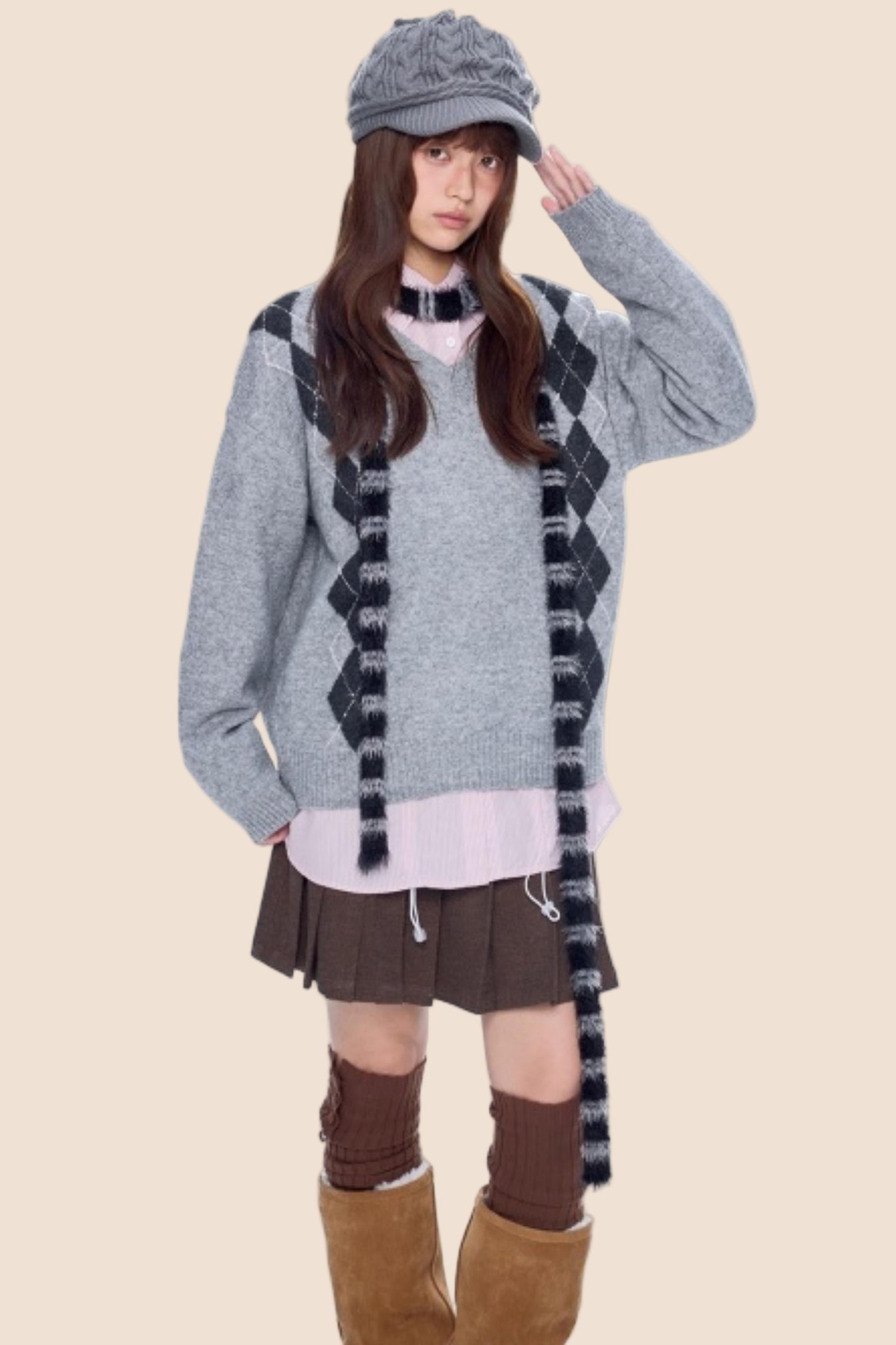 Ribbed V-Neck Knit Sweater