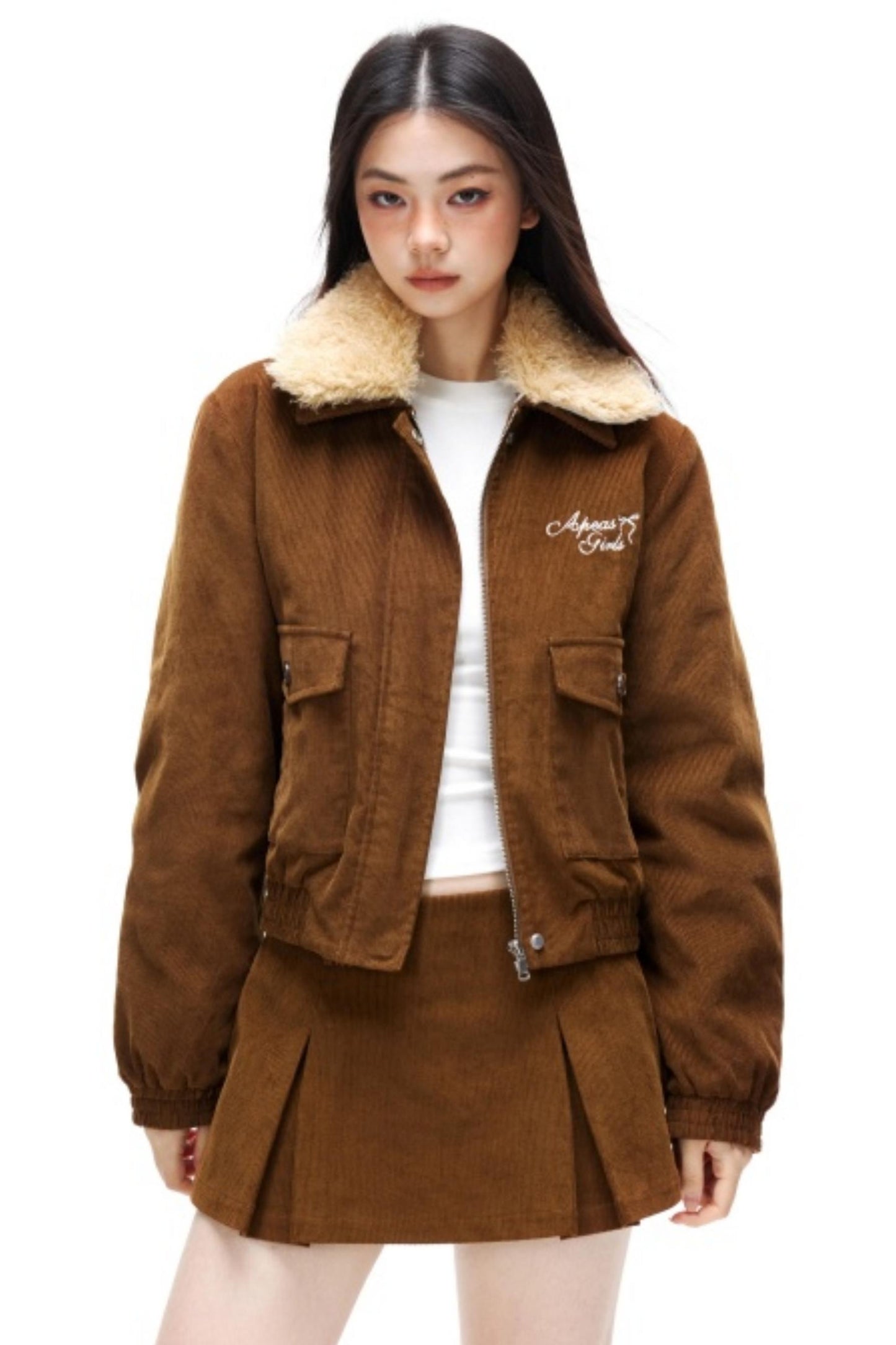 Retro Corduroy Jacket Skirt Set