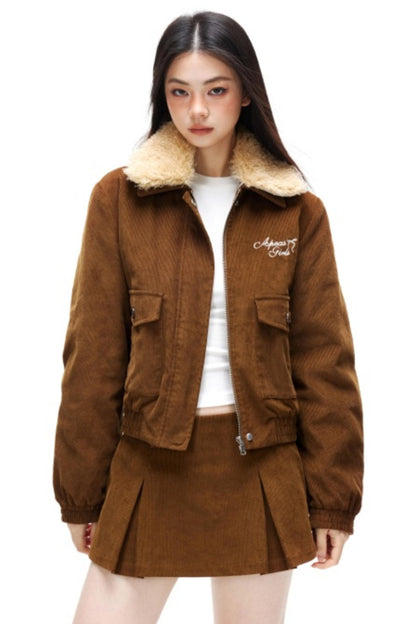 Retro Corduroy Jacket Skirt Set