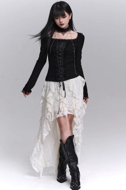 Irregular Lace Hem Skirt
