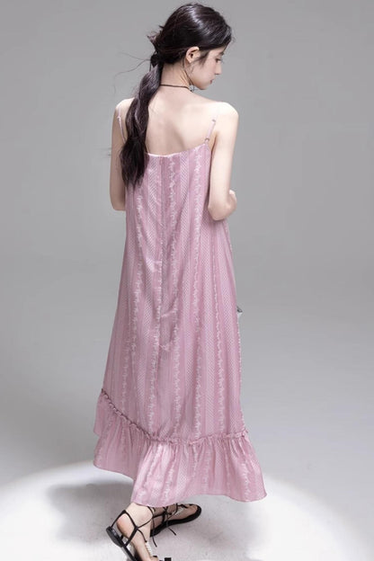 Peach Blossom Lace Suspenders Dress