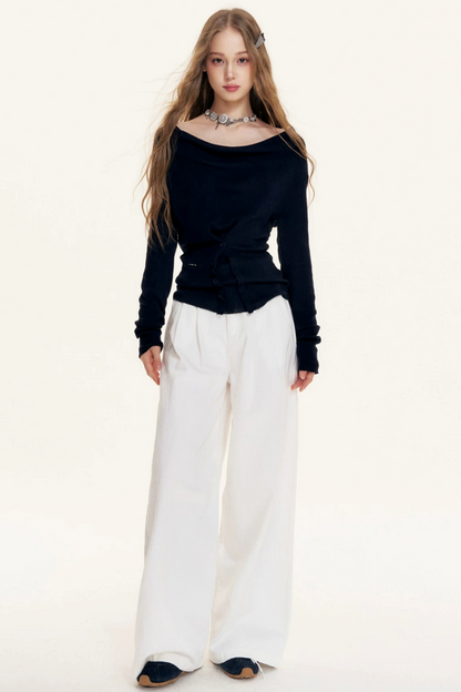 Schulterfreier Drapier-Strickpullover