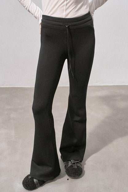 Black Micro-Stretch Flared Pants