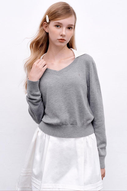 V-Neck Two-Piece Pullover Sweater