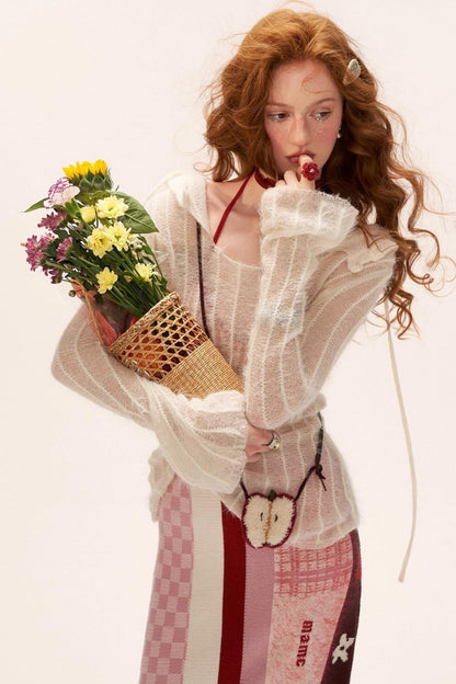 Striped Slim Hooded Top