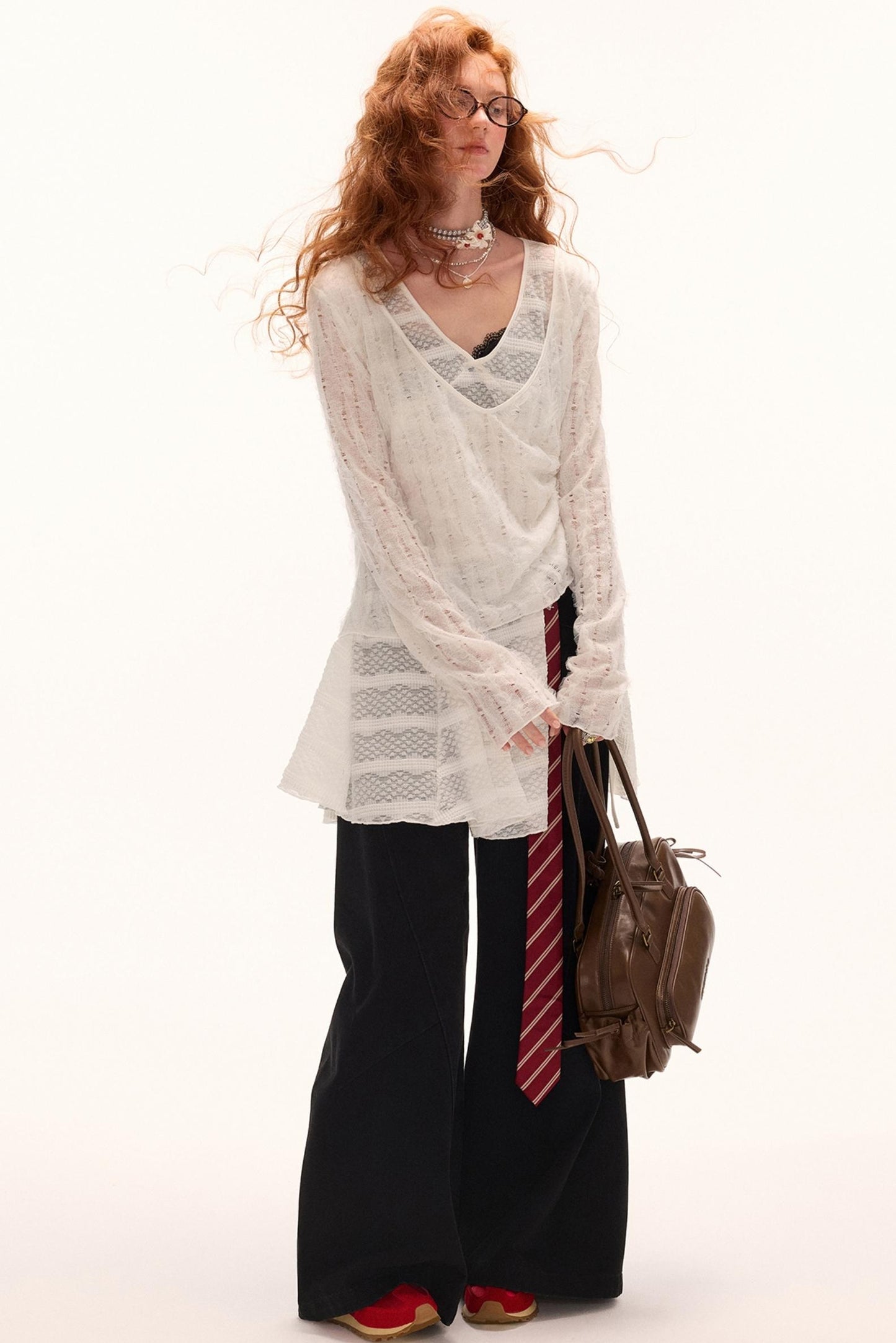 Autumn White Long-Sleeved Blouse Top