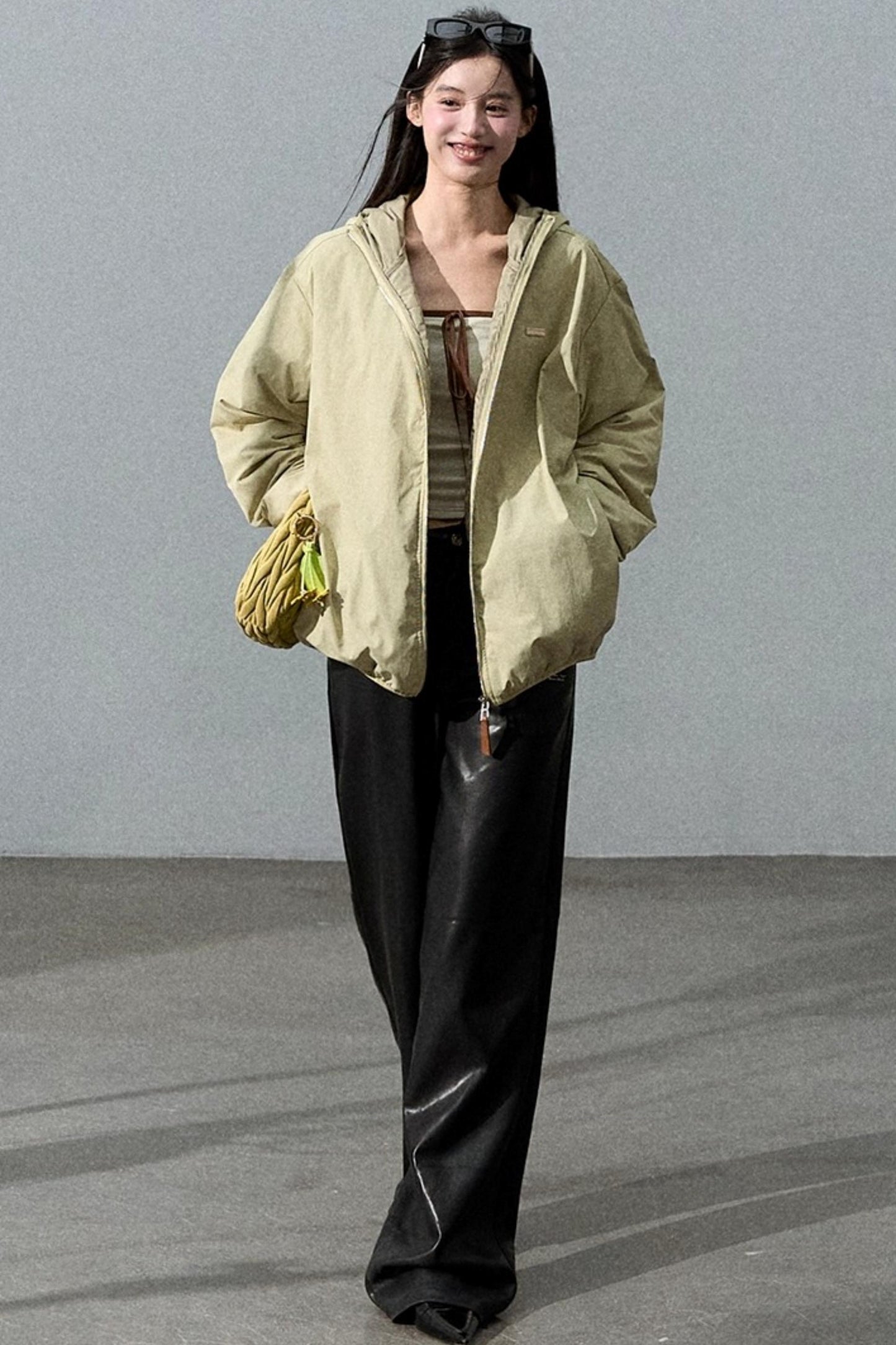 Retro Print Wide-leg Leather Pants